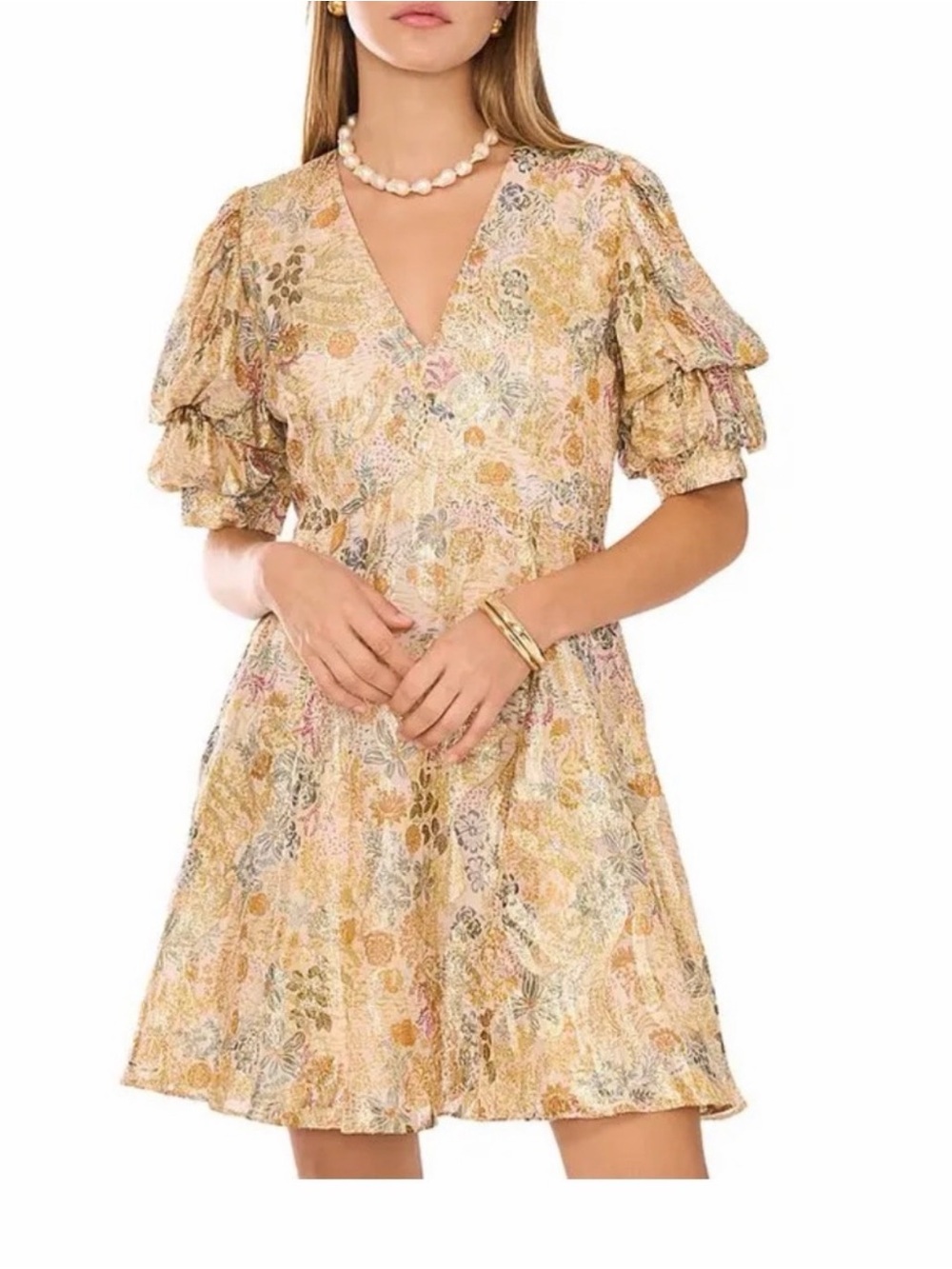 1. State Floral V-Neck Tiered Puff Sleeve Mini Dress